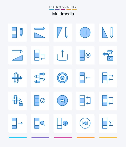 Free vector creative multimedia 25 blue icon pack such as ui swap pause data sorting