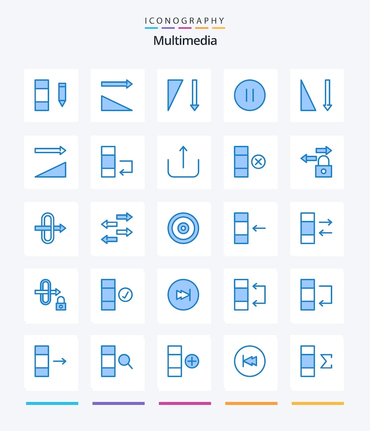 Free Vector creative multimedia 25 blue icon pack such as ui swap pause data sorting