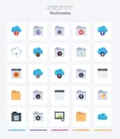 Free vector creative multimedia 25 flat icon pack such as download cloud folder upload cloud