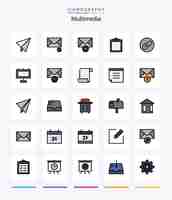 Free vector creative multimedia 25 line filled icon pack such as mail board buffer advertisement attachment