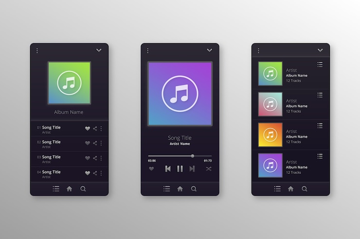 Free Vector creative music player app interface