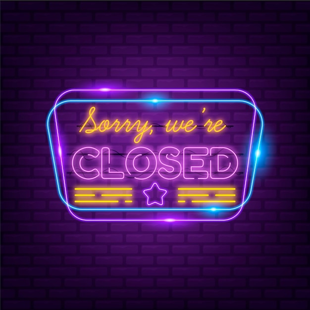 Free vector creative neon sorry, we're closed sign