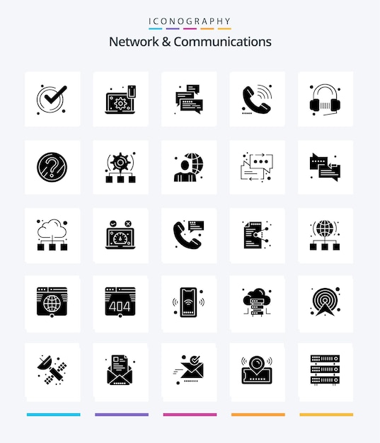 Creative Network And Communications 25 Glyph Solid Black アイコン パック信号のサポート歯車の呼び出しのサポートなど