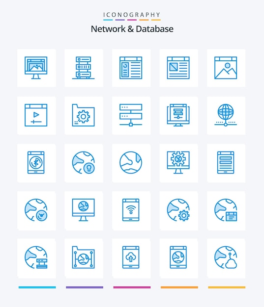 Creative network and database 25 pacchetto di icone blu come la pagina del server di connessione al database