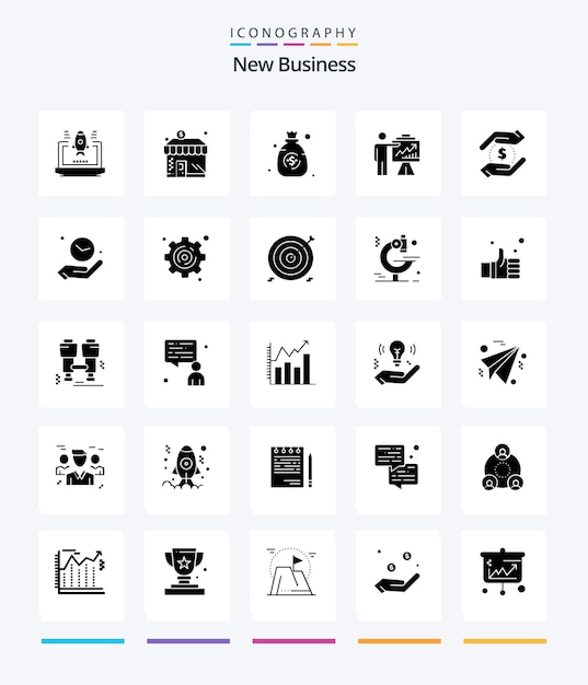 創造的な新しいビジネス 25 グリフ ソリッド ブラック アイコン パック 努力ビジネス お金矢印お金など
