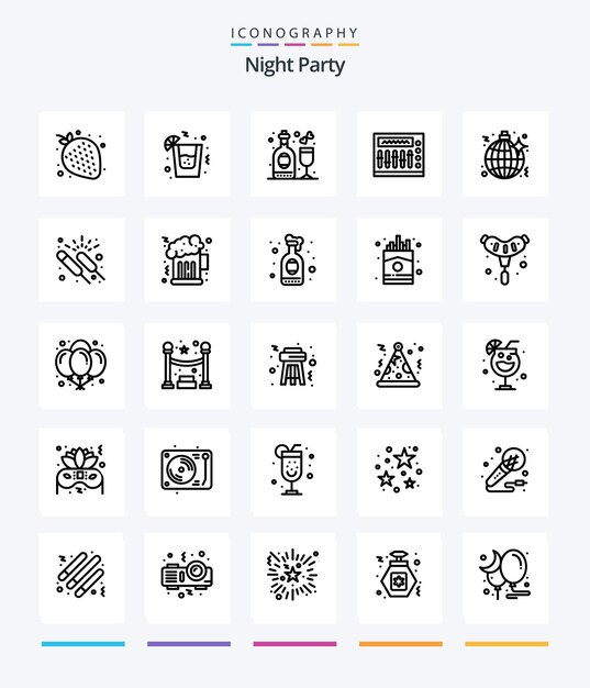 Creative Night Party 25 OutLine icon pack Such As night disco disco party night