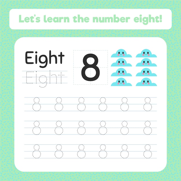 Free vector creative number eight worksheet with clouds