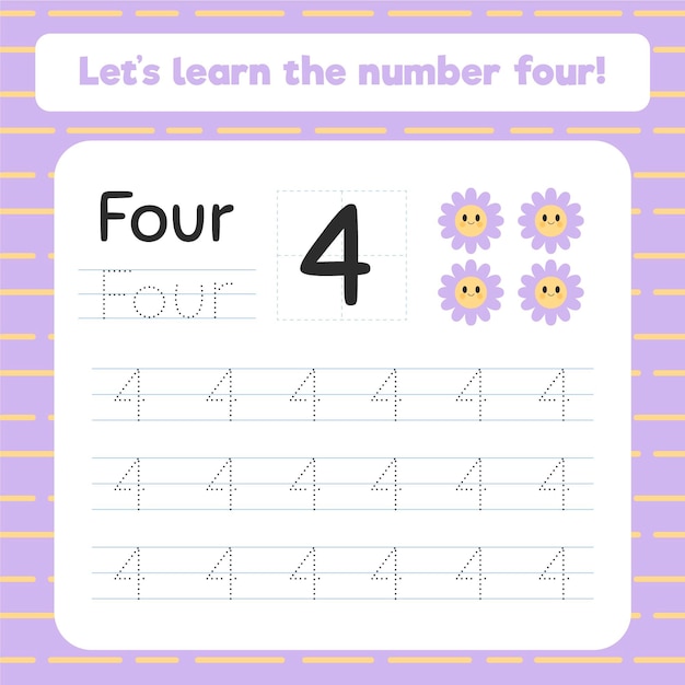 Creative number four worksheet with flowers