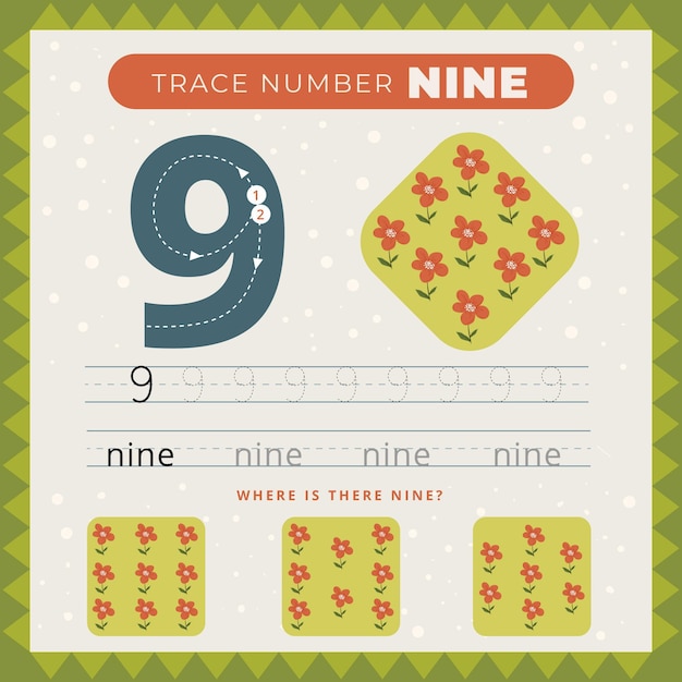 Free vector creative number nine worksheet