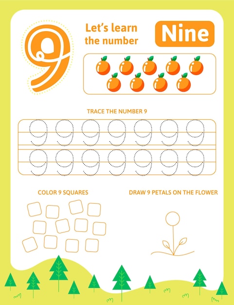 Free vector creative number nine worksheet