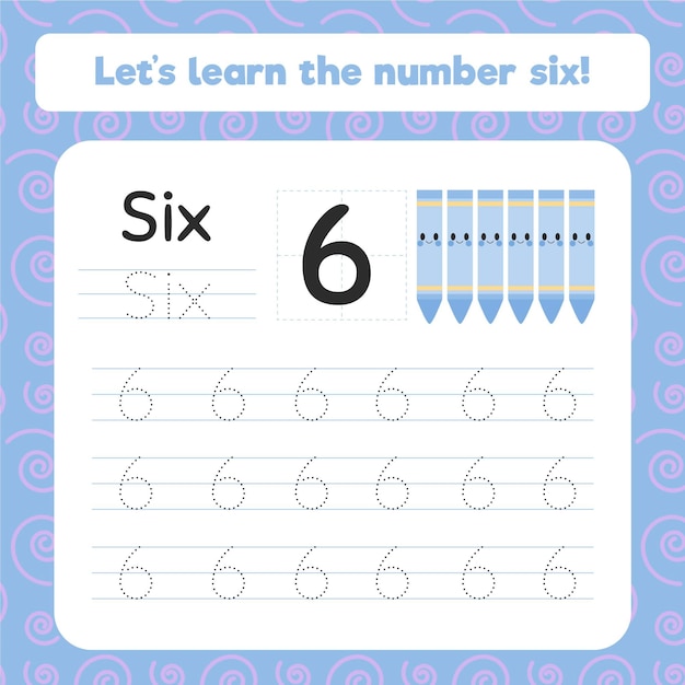 Creative number six worksheet with pencils