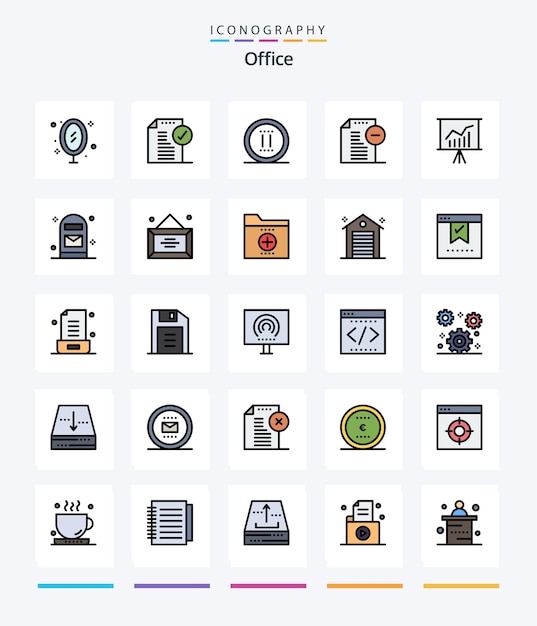 Free vector creative office 25 line filled icon pack such as office documents notice remove online