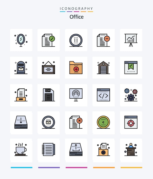 無料ベクター creative office 25 line filledアイコンパックofficeドキュメントの通知など、オンラインで削除