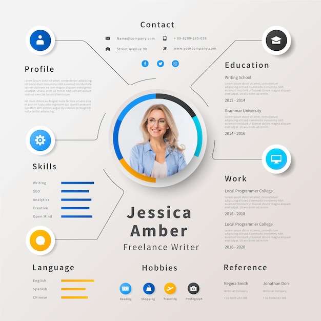 Creative online cv template with photo