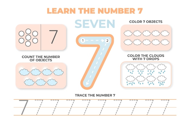 Free vector creative pastel number seven worksheet