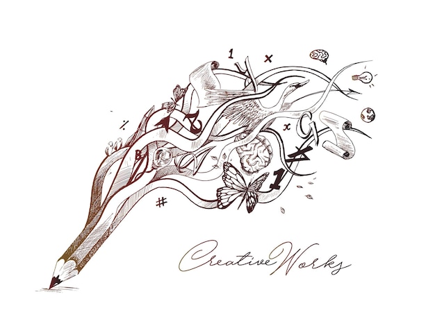 Бесплатное векторное изображение Креативный дизайн иллюстрации карандаша для творческого процесса