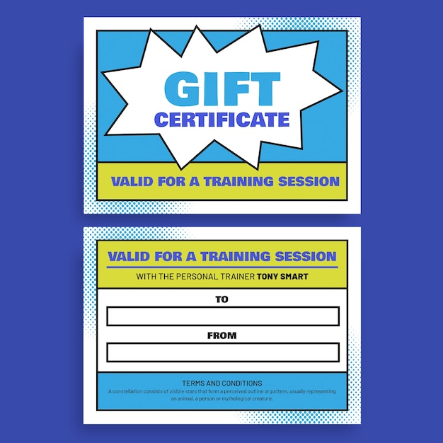 Free vector creative personal trainer gift certificate