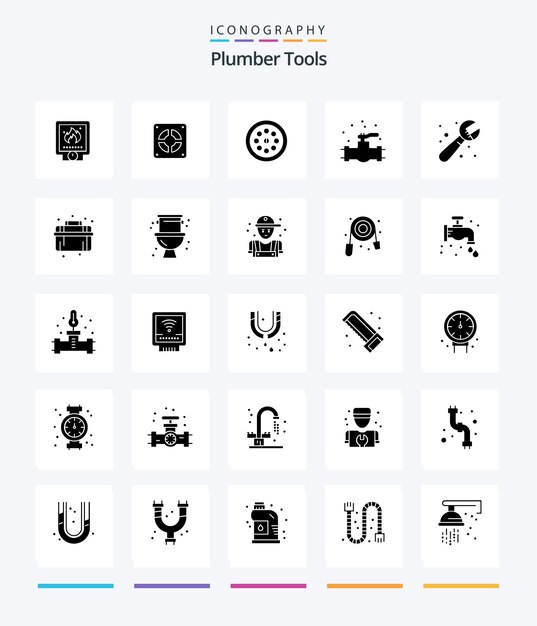 Creative Plumber 25 Glyph Solid Black icon pack Such As plumbing person plumbing mechanic system