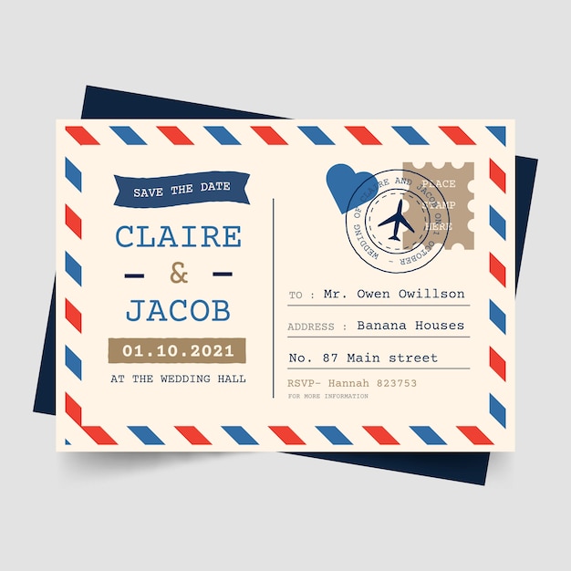 Free vector creative postcard wedding invitation