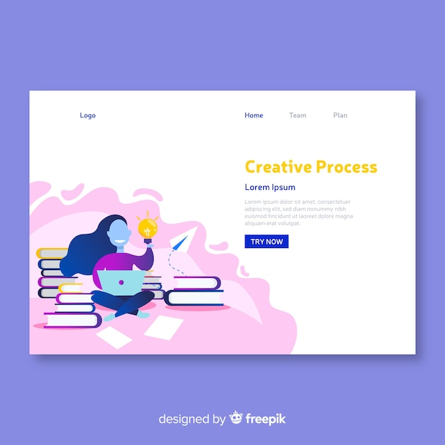 Free vector creative process concept landing page template