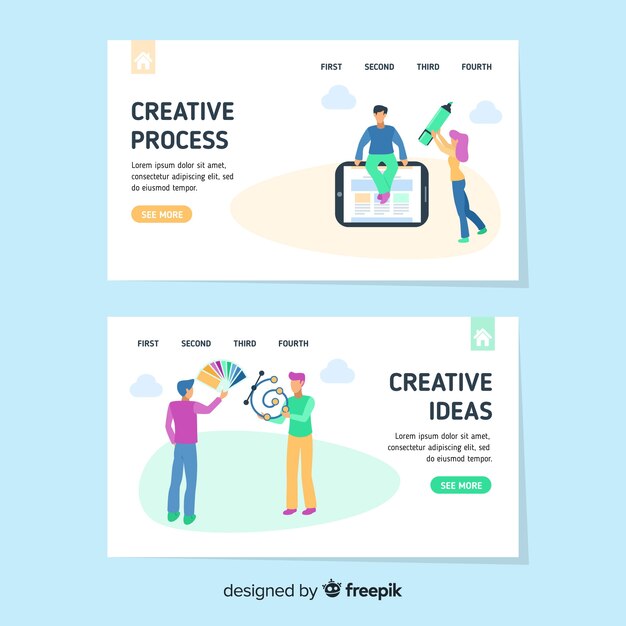 無料ベクター クリエイティブプロセスのランディングページ