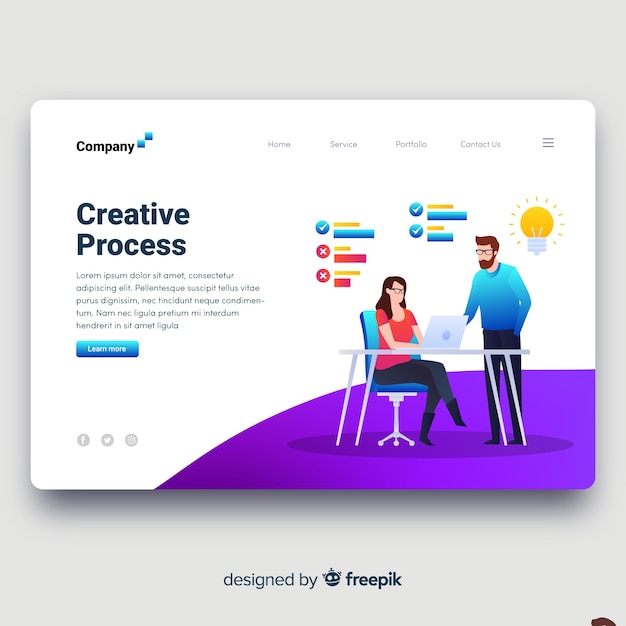 Free vector creative process landing page