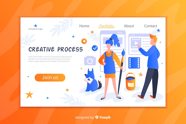 無料Vector クリエイティブプロセスのランディングページ