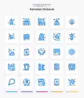 Free vector creative ramadan 25 blue icon pack such as roza menu open iftar ramadan