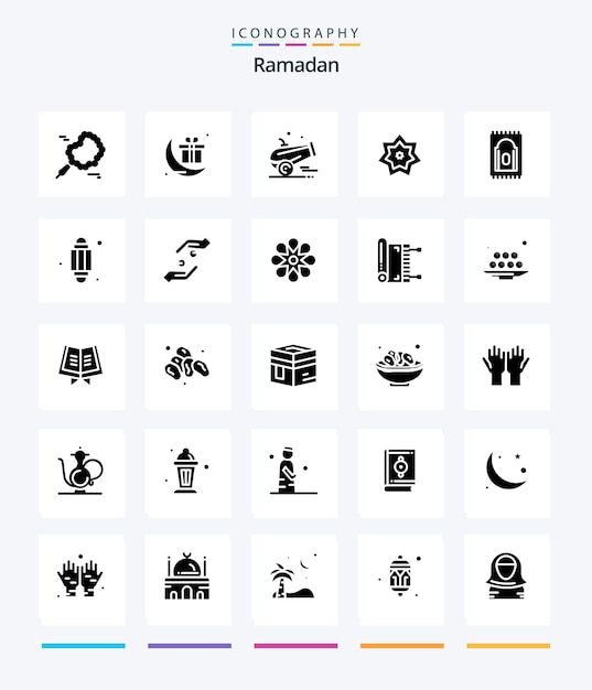 Free vector creative ramadan 25 glyph solid black icon pack such as kareem holy gift islam