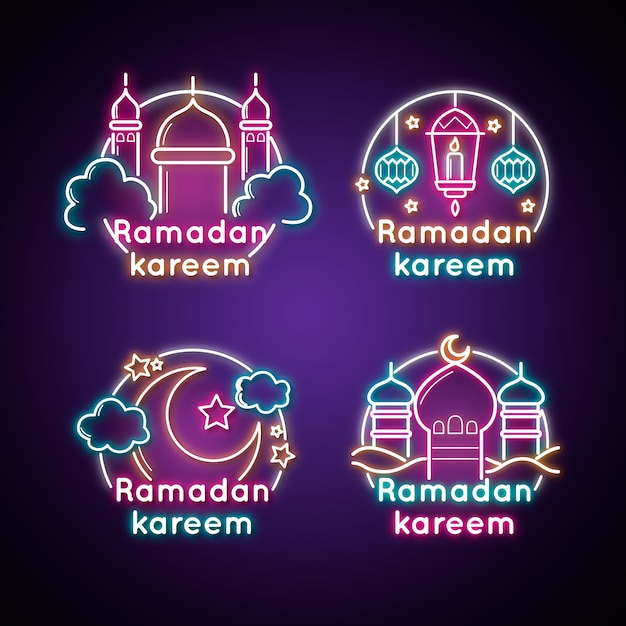 Vettore gratuito pacchetto creativo dell'insegna al neon del ramadan