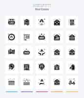 Free vector creative real estate 25 glyph solid black icon pack such as property dealer estate real broker