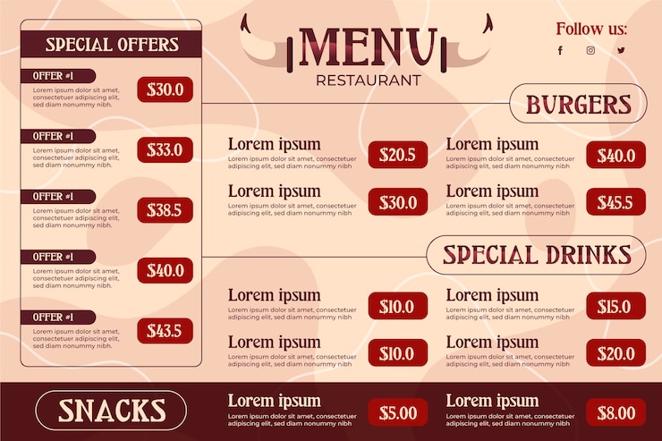 Free Vector creative restaurant menu in horizontal format