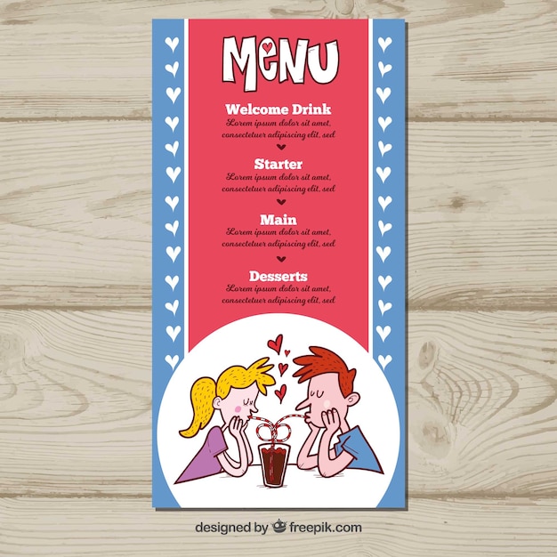 Vettore gratuito menu ristorante creativo per san valentino