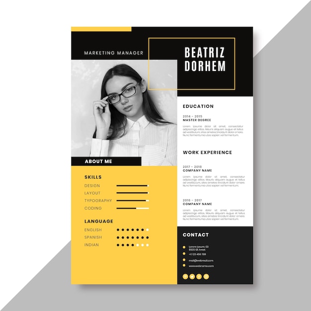 Creative resume template with photo Free Vector