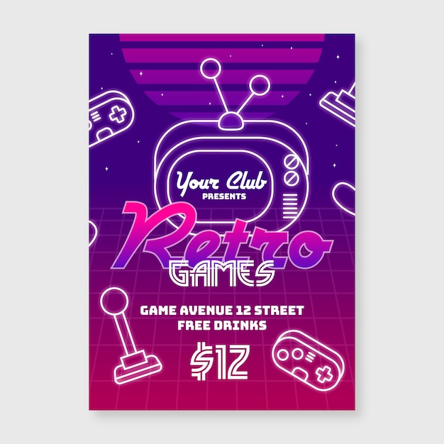 Creative retro gaming poster template