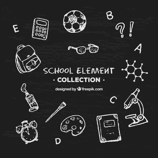 Free vector creative school elements in chalk style