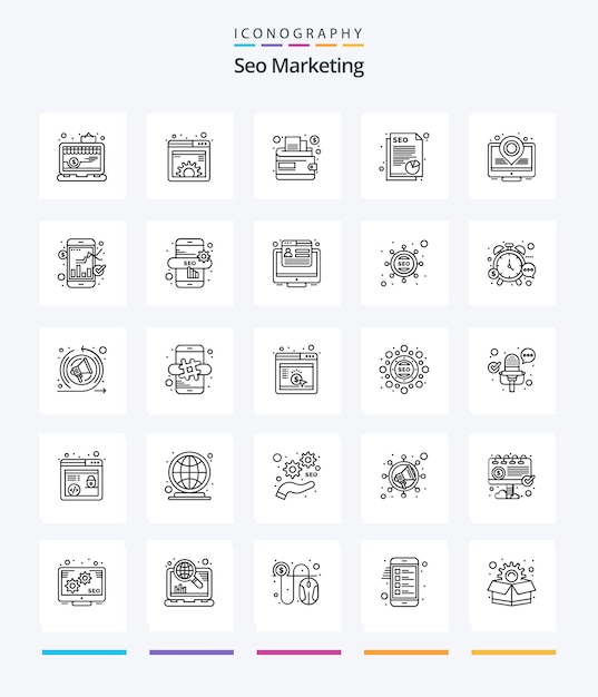 無料ベクター クリエイティブ seo マーケティング 25 アウトライン アイコン パック マーケティング データ web seo ドキュメントなど