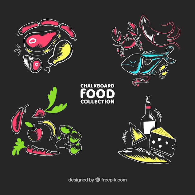 Free vector creative set of food in chalkboard style