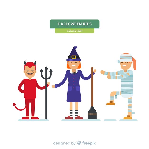 Creative set of halloween kids characters