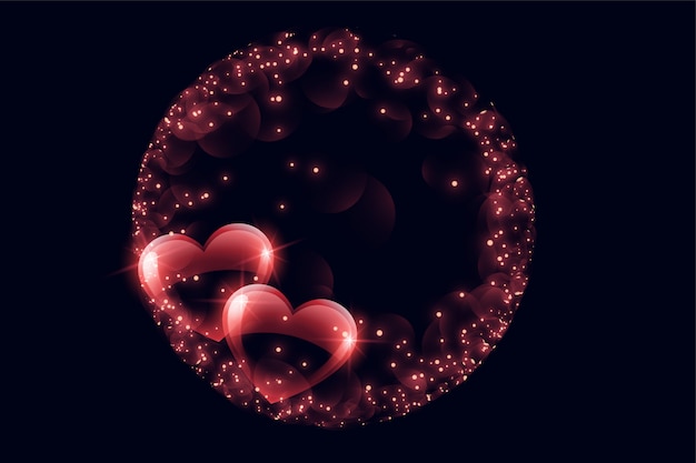 Creative shiny bubble hearts with sparkle frame