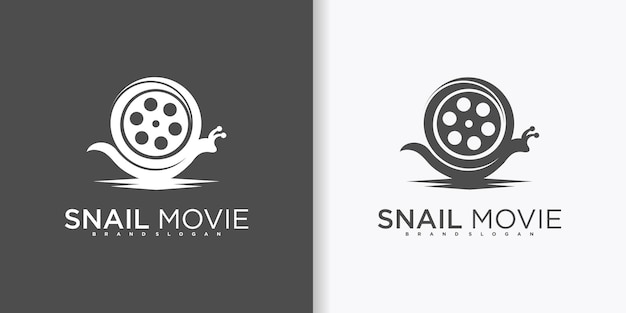 Creative snail movie logo design with snail slow motion vector concept premium vector