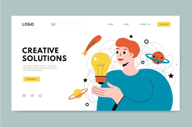 Free vector creative solutions landing page