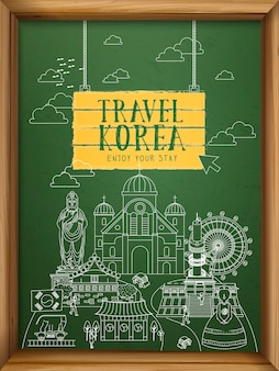 黒板にクリエイティブな韓国旅行のコンセプトコレクション