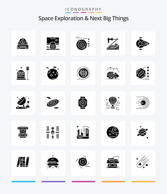 무료 벡터 창조적인 우주 탐사 및 다음 큰 것들 유전학 생물학 패널 태양 궤도와 같은 25 글리프 솔리드 블랙 아이콘 팩
