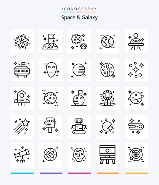 Creative space and galaxy 25 outline icon pack come lo spazio alieno astronauta astronomia terra