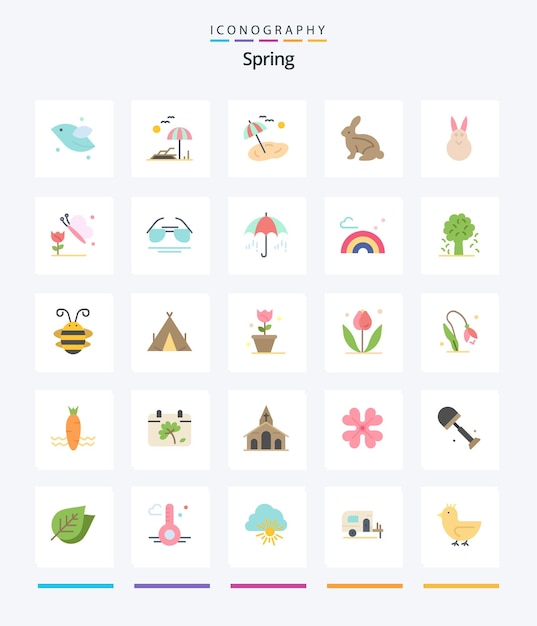 Free vector creative spring 25 flat icon pack such as view galsses bunny butterfly butterfly and flower