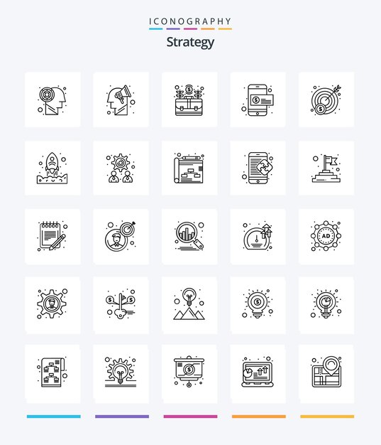 Creative Strategy 25 돈 달러 가방 동전 성장과 같은 개요 아이콘 팩