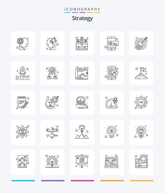 Creative Strategy 25 OutLine icon pack Such As money dollar bag coin grow