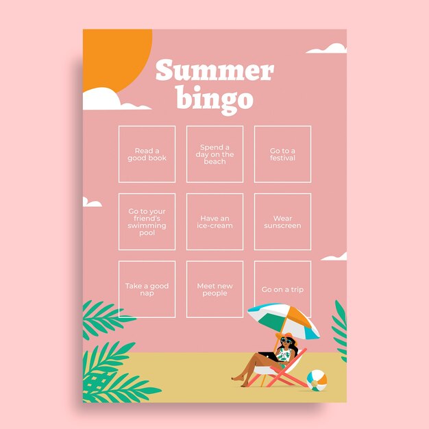 Творческий рабочий лист летнего бинго