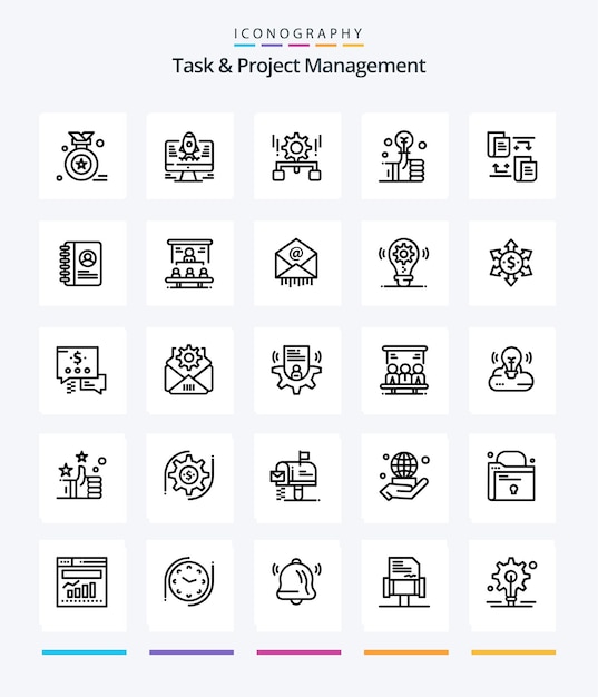 創造的なタスクとプロジェクト管理 25 概要アイコン パック投資電球設定など